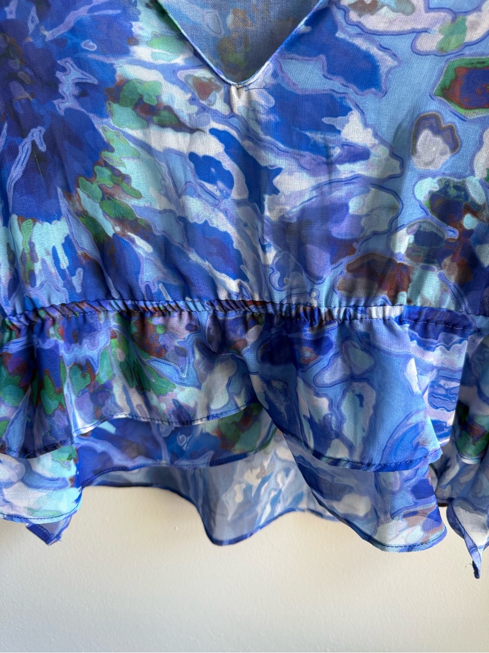 Zara Sheer Blue Teal White Floral Blouse XS NWT - Picture 7 of 16